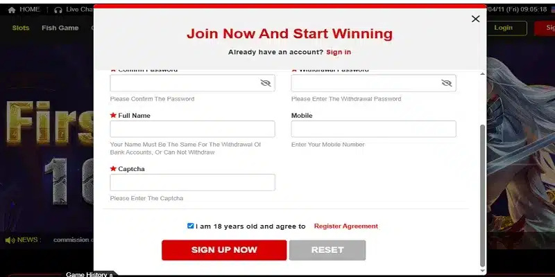 {45} Complete information is required to register.